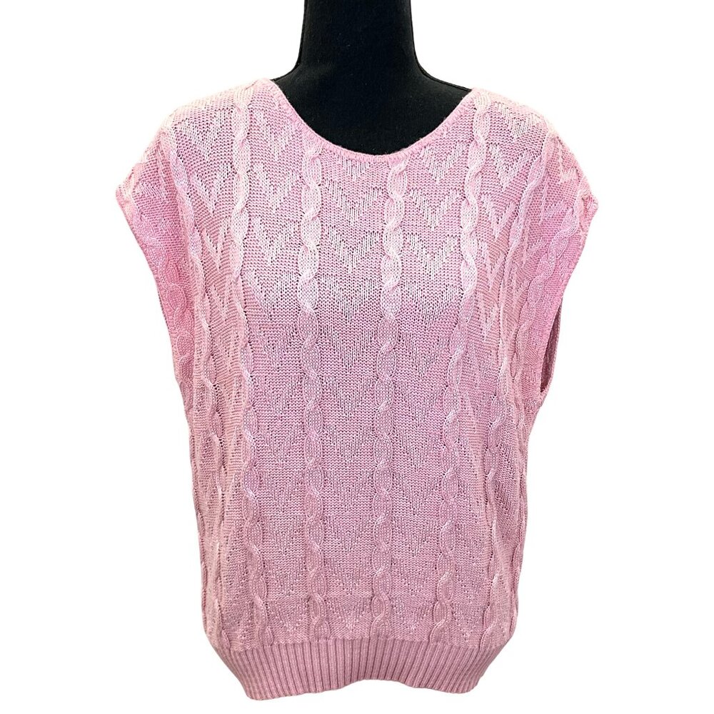 VINTAGE 70s-80s Pink Cable Knit Cap Sleeve Top